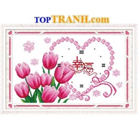 Tranh thêu đồng hồ hoa Tulip