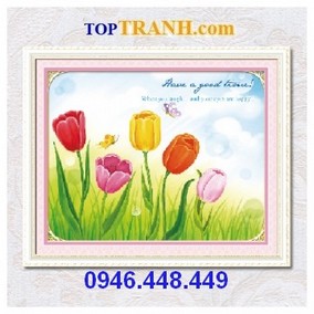 Tranh thêu chữ thập hoa tulip